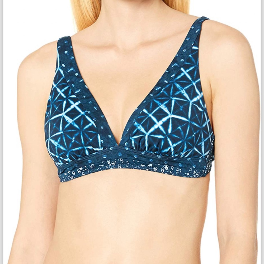 Lucky Brand Shibori Indigo Blue Patchwork Banded Halter Bikini Top